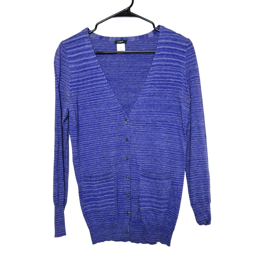 J.Crew Cardigan Sweater Women S Blue‎ V-Neck Cotton Lightweight wardrobe staple